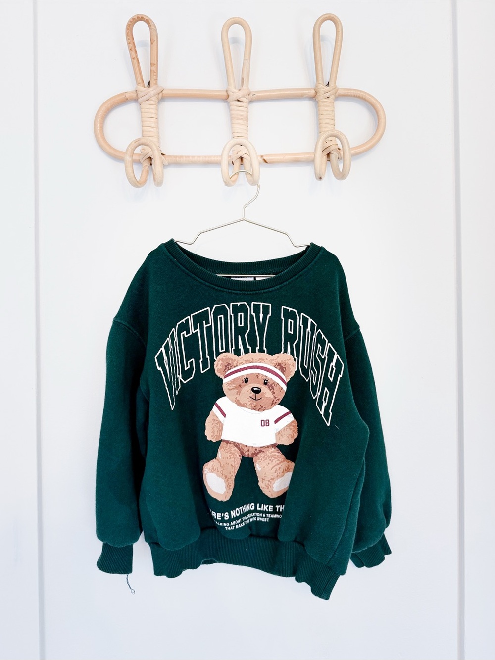 Zara Dark Green 'Victory Rush' Teddy Bear Sweatshirt